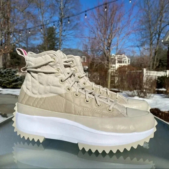 Converse Run Star Hike High Top Women’s 9.5 Khaki White Quilted Platform Sneaker - Picture 4 of 11